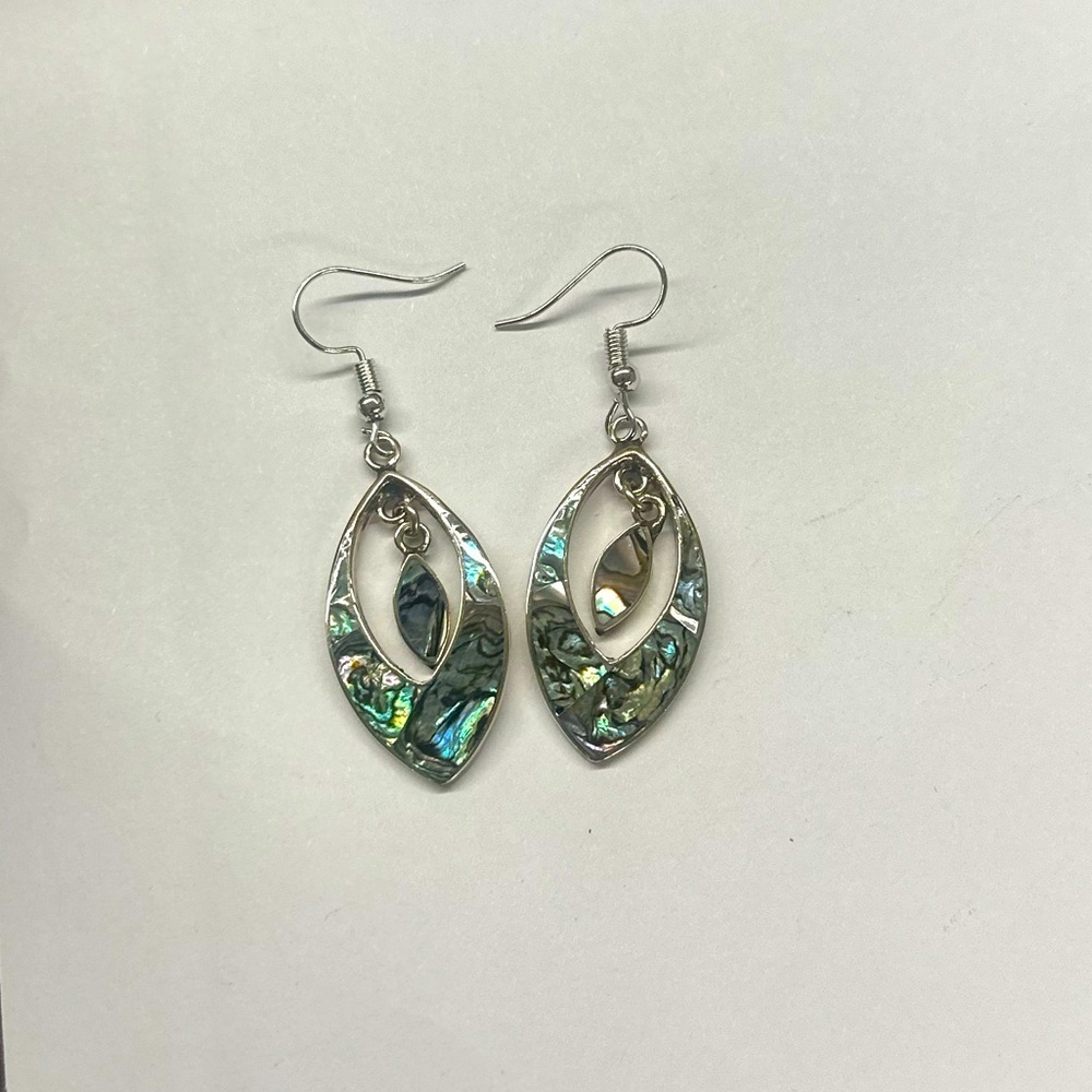 Vintage Taxco Mexican Alpaca Abalone Double Teardrop Earrings